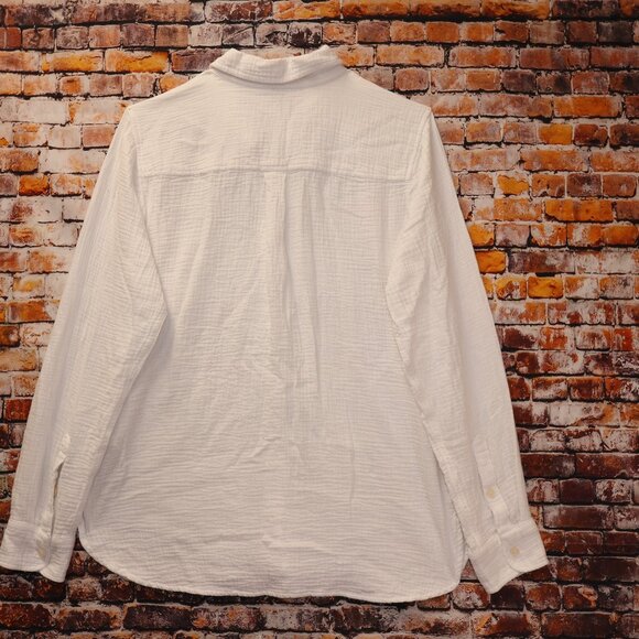 J. Crew Double Gauze Button Front Shirt Long Sleeves Front Pockets in White Sz S - Picture 10 of 11